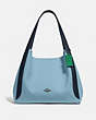 COACH®,HADLEY HOBO IN COLORBLOCK,Pebble Leather,X-Large,Pewter/Azure Multi,Front View