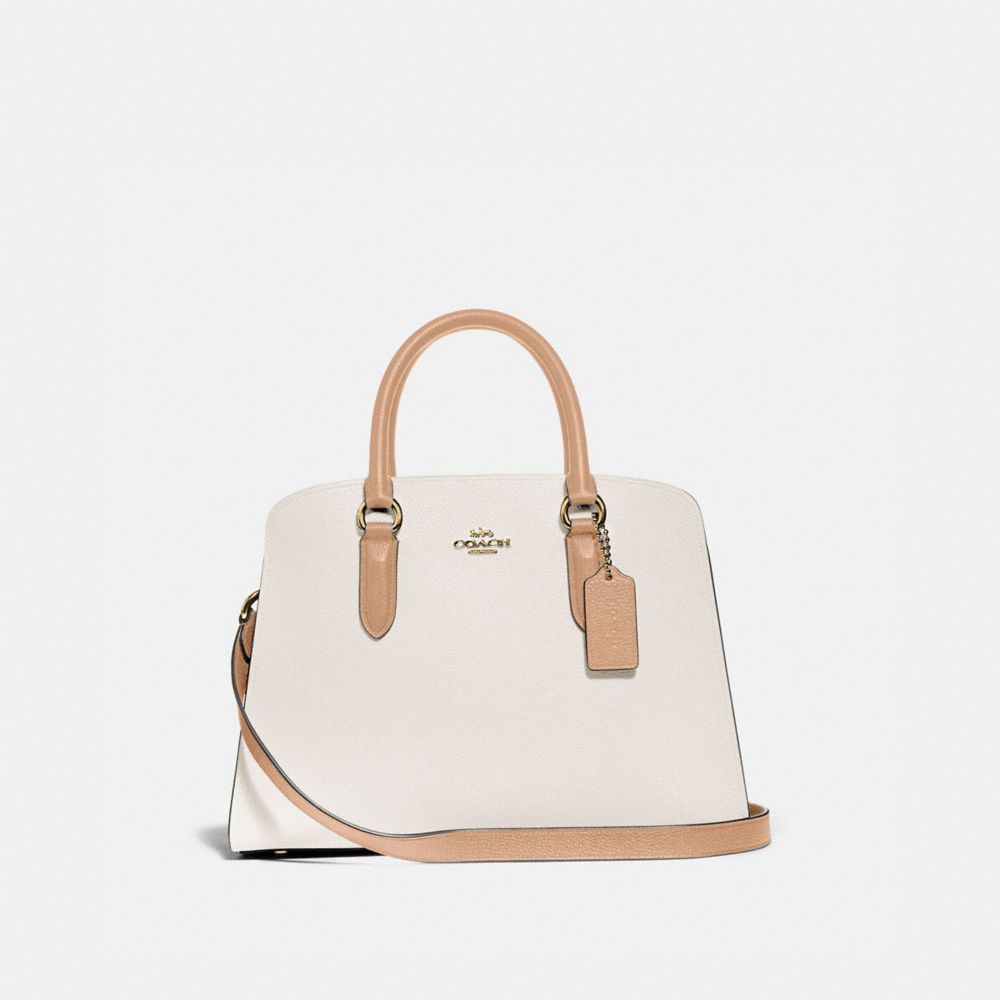 COACH®,CHANNING CARRYALL IN COLORBLOCK,Pebble Leather,Large,Gold/Chalk Multi,Front View