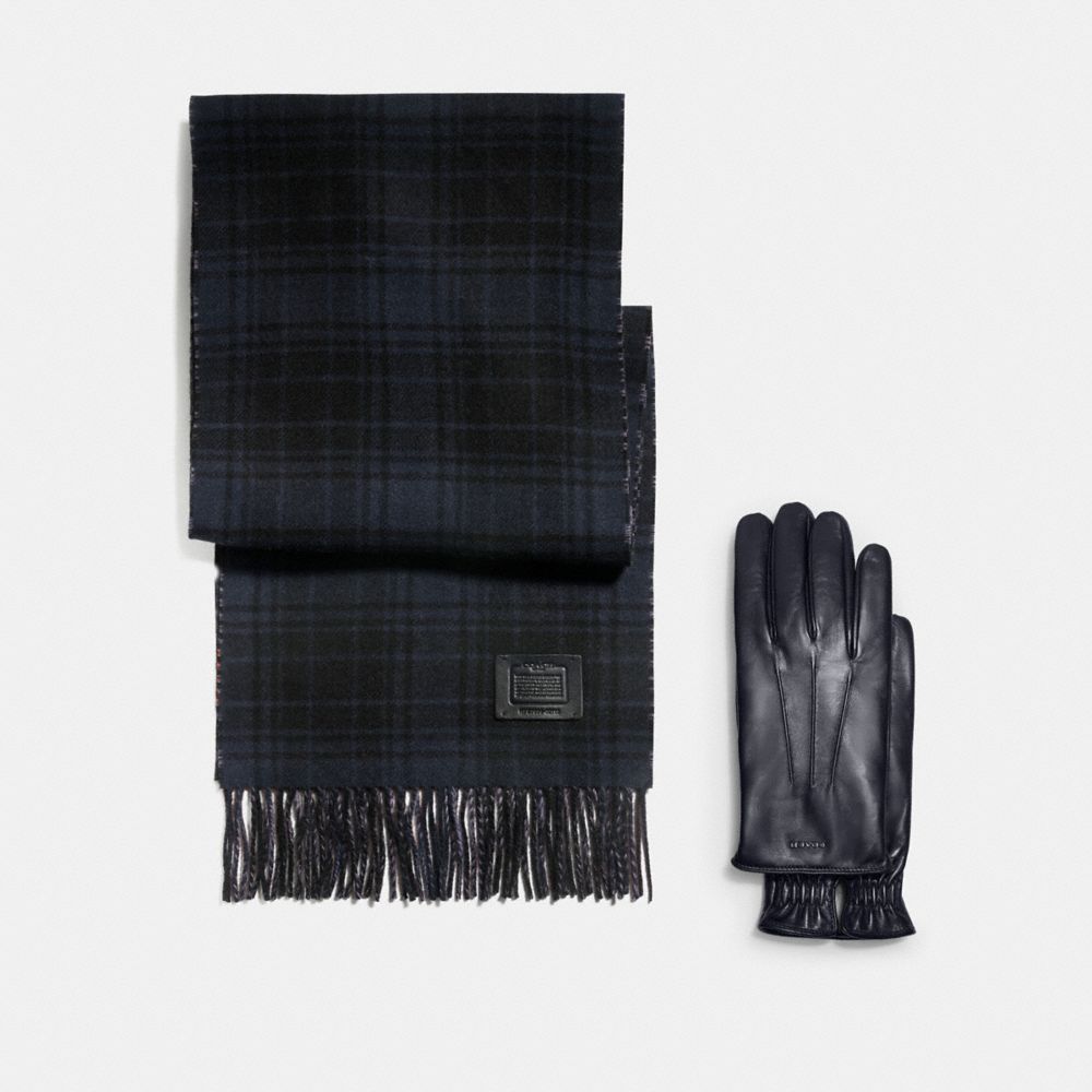 COACH®,Double Plaid Print Muffler & Tech Napa Gloves,