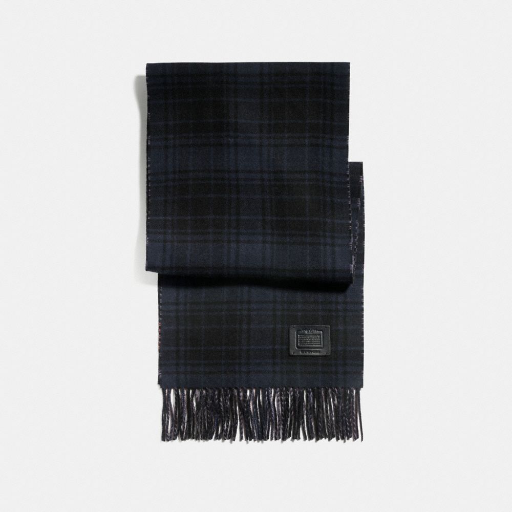 COACH®,DOUBLE PLAID PRINT MUFFLER,Midnight Navy Grey,Front View