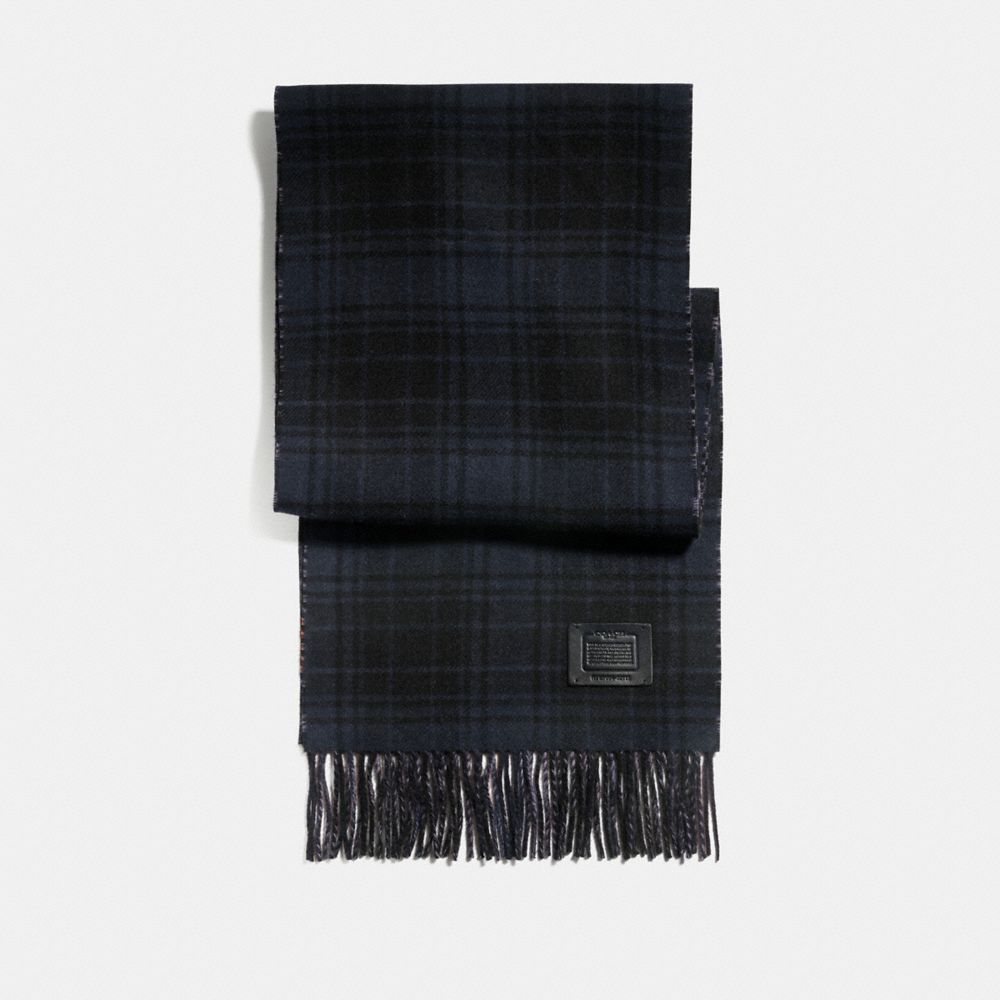 COACH®,DOUBLE PLAID PRINT MUFFLER,Midnight Navy Grey,Front View