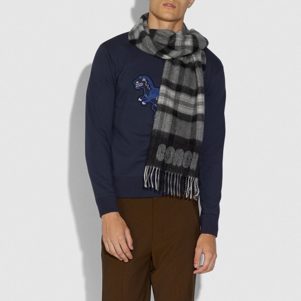 COACH®,Signature Border Plaid Print Muffler,,Angle View