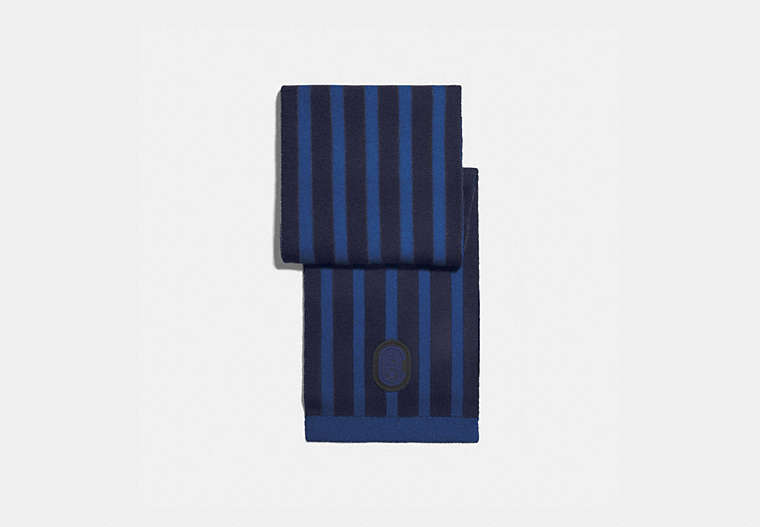 COACH®,SIGNATURE RETRO PATCH KNIT SCARF,wool,NAVY,Front View