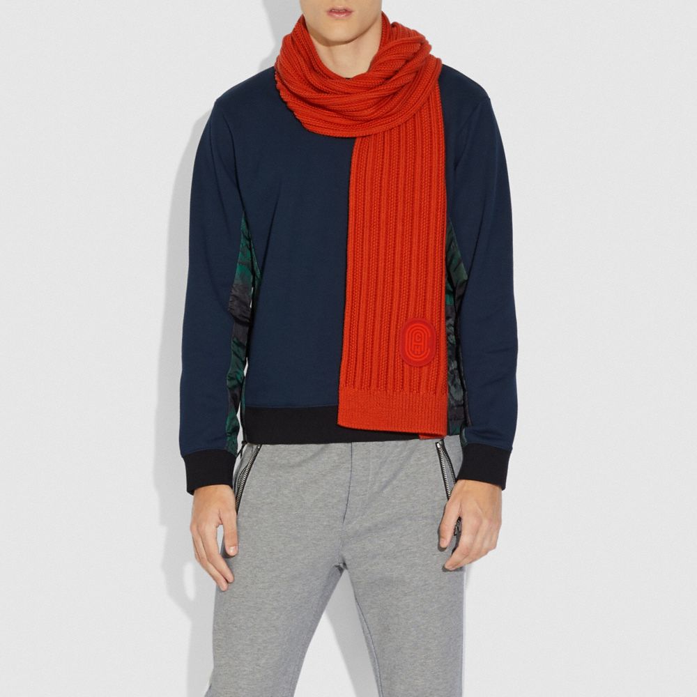 COACH®,Double Signature Retro Patch Knit Scarf,,Angle View