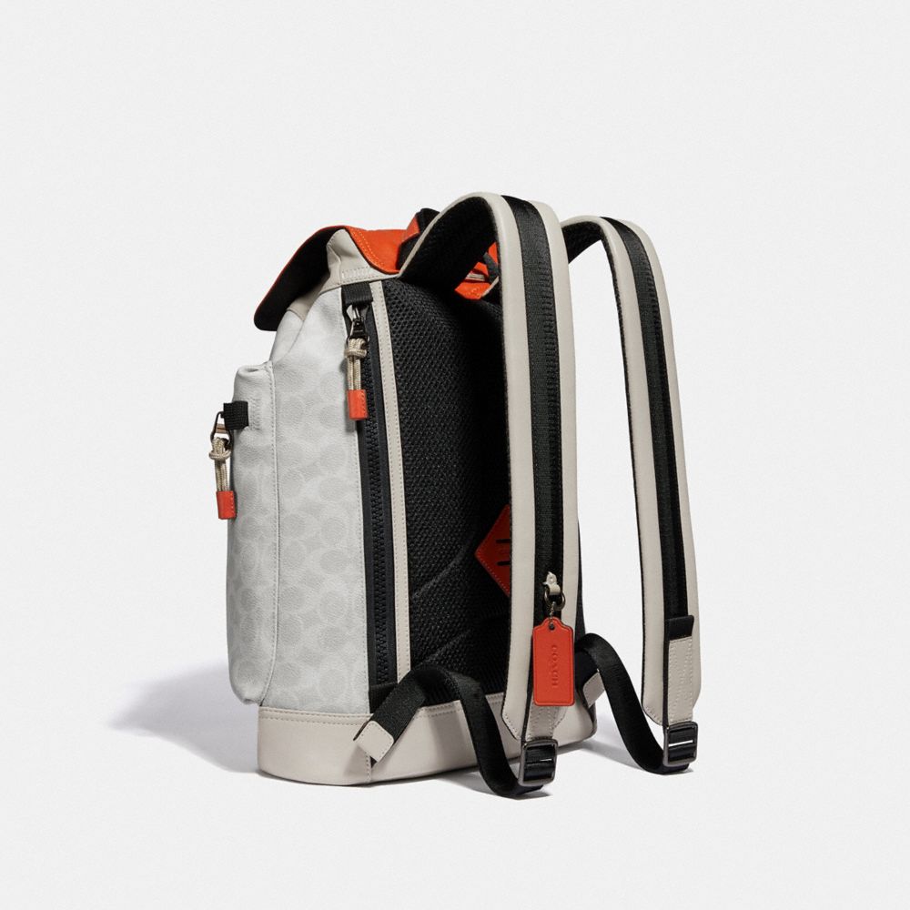 COACH®,PACER UTILITY BACKPACK IN SIGNATURE CANVAS WITH COACH PATCH,Coated Canvas,Large,JI/Chalk/Mango,Angle View