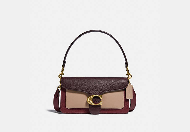COACH®,TABBY SHOULDER BAG 26 IN COLORBLOCK,Leather,Medium,Brass/Wine Multi,Front View