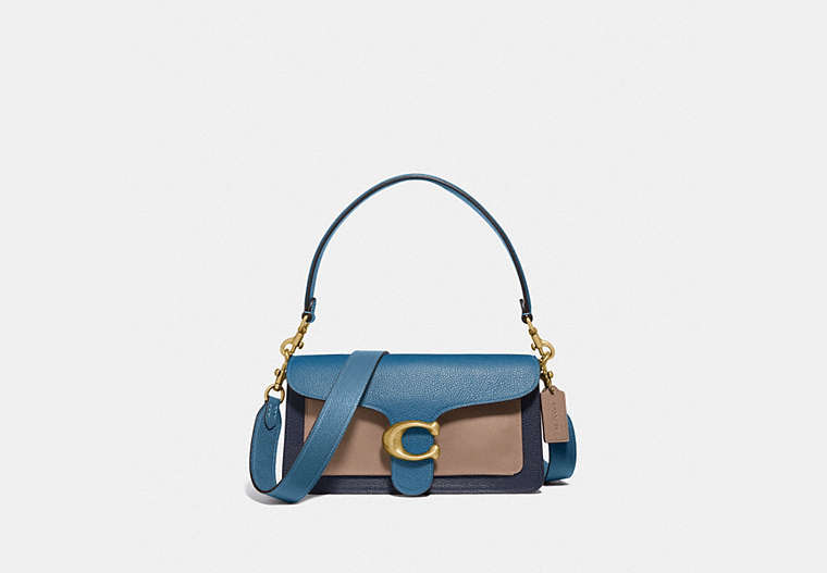 COACH®,TABBY SHOULDER BAG 26 IN COLORBLOCK,Leather,Medium,Brass/Lake Multi,Front View