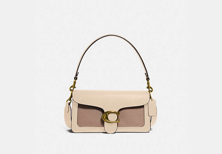 COACH®,TABBY SHOULDER BAG 26 IN COLORBLOCK,Leather,Medium,Brass/Ivory Taupe Multi,Front View