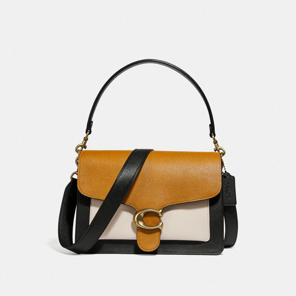 COACH®,TABBY SHOULDER BAG IN COLORBLOCK,Leather,Medium,Brass/Straw Multi,Front View