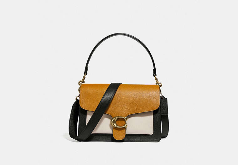 COACH®,TABBY SHOULDER BAG IN COLORBLOCK,Leather,Medium,Brass/Straw Multi,Front View
