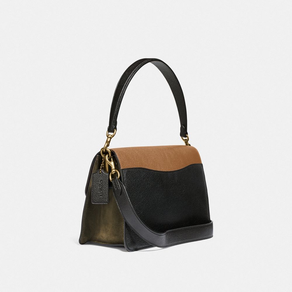 COACH®,TABBY SHOULDER BAG IN COLORBLOCK,Leather,Medium,Brass/Straw Multi,Angle View