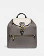 COACH®,EVIE BACKPACK IN COLORBLOCK WITH SNAKESKIN DETAIL,Leather,Large,Brass/Heather Grey Multi,Front View