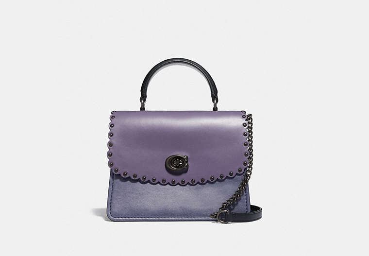 COACH®,PARKER TOP HANDLE WITH SCALLOP RIVETS,Leather,Medium,Dusty Lavender Multi/Pewter,Front View image number 0
