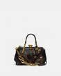 COACH®,KISSLOCK DREAMER 21 IN SIGNATURE CANVAS WITH STARSCAPE PATCHWORK AND SNAKESKIN DETAIL,Coated Canvas,Medium,Brass/Tan Black,Front View