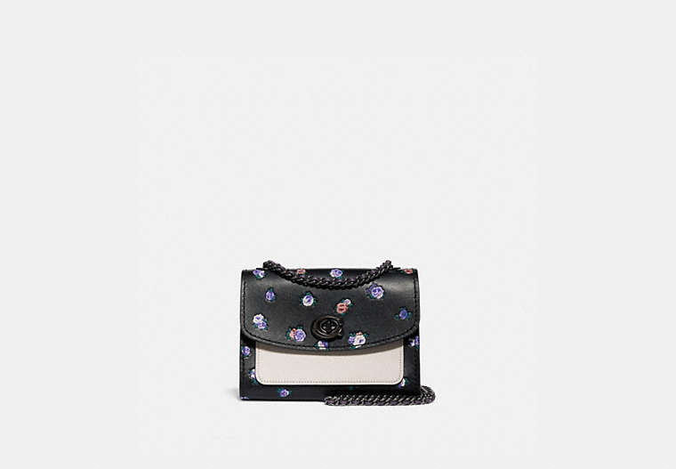 COACH®,PARKER 18 WITH VINTAGE ROSEBUD PRINT,Leather,Small,Pewter/Black Multi,Front View