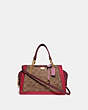 COACH®,DREAMER 21 IN SIGNATURE CANVAS WITH SNAKESKIN DETAIL,pvc,Small,Gold/Tan Red Apple,Front View