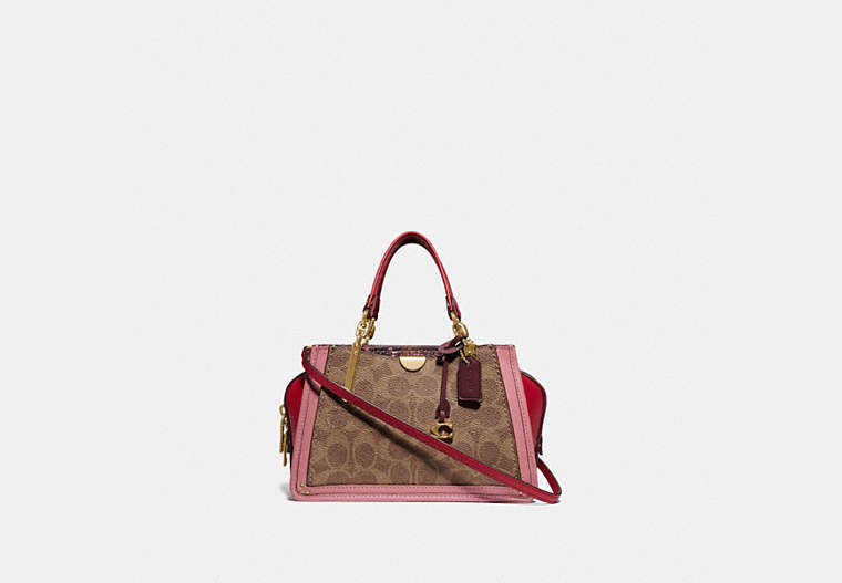 COACH®,DREAMER 21 IN SIGNATURE CANVAS WITH SNAKESKIN DETAIL,pvc,Small,GD/Tan Light Raspberry,Front View