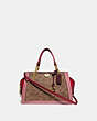 COACH®,DREAMER 21 IN SIGNATURE CANVAS WITH SNAKESKIN DETAIL,pvc,Small,GD/Tan Light Raspberry,Front View