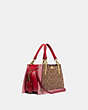 COACH®,DREAMER 21 IN SIGNATURE CANVAS WITH SNAKESKIN DETAIL,pvc,Small,GD/Tan Light Raspberry,Angle View