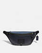 COACH®,RIVINGTON BELT BAG WITH SIGNATURE CANVAS BLOCKING,Leather,Small,Black Copper/Midnight Navy/Charcoal,Front View