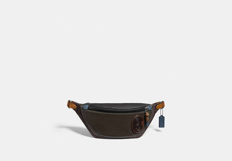 COACH®,RIVINGTON BELT BAG IN COLORBLOCK WITH COACH PATCH,Leather,Black Copper/Moss Multi,Front View image number 0