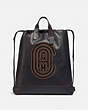COACH®,ACADEMY DRAWSTRING BACKPACK WITH COACH PATCH,Leather,Large,Black Copper/Black,Front View