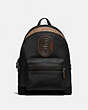 COACH®,ACADEMY BACKPACK WITH SIGNATURE CANVAS BLOCKING AND COACH PATCH,Leather,X-Large,Black/Khaki/Black Copper,Front View