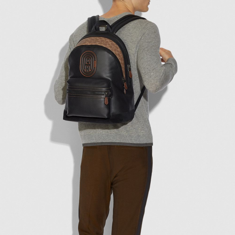 COACH®,Academy Backpack With Signature Canvas Blocking And Coach Patch,,Detail View