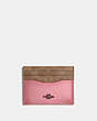 COACH®,CARD CASE IN COLORBLOCK SIGNATURE CANVAS,Coated Canvas,Pewter/Tan True Pink,Front View