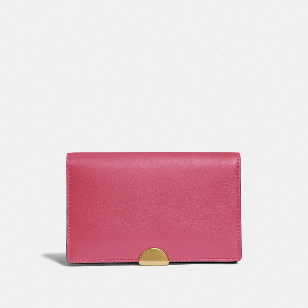 COACH®,DREAMER CARD CASE,Leather,Brass/Orchid,Front View