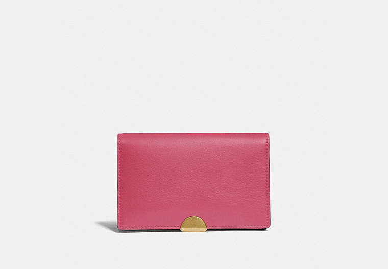COACH®,DREAMER CARD CASE,Leather,Brass/Orchid,Front View