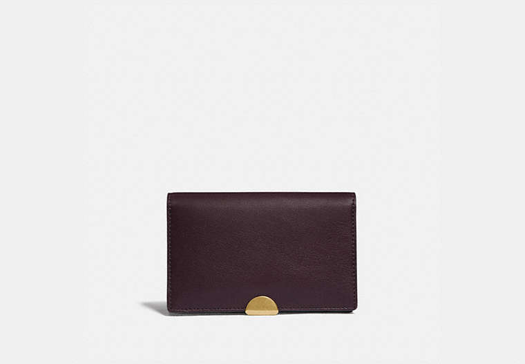 COACH®,DREAMER CARD CASE,Leather,Brass/Oxblood,Front View