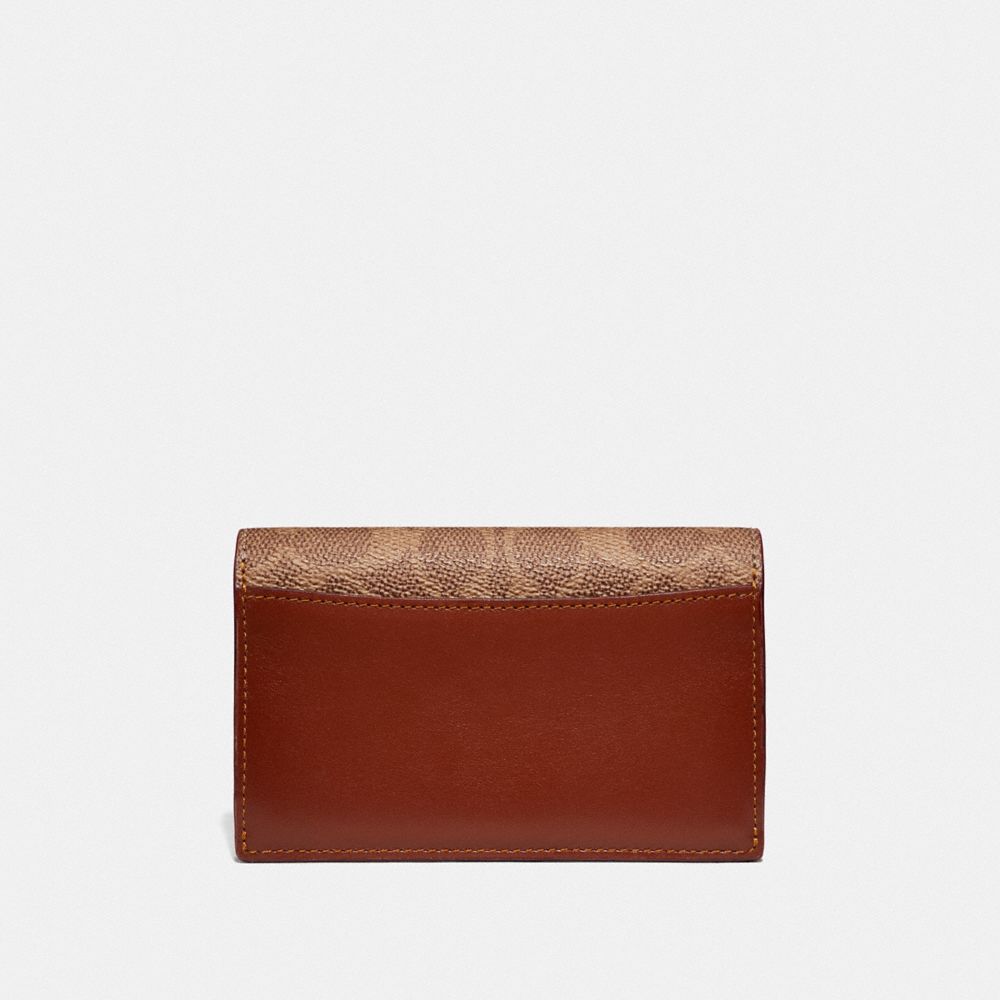 COACH®,DREAMER CARD CASE IN COLORBLOCK SIGNATURE CANVAS,Coated Canvas,Brass/Tan/Rust,Back View