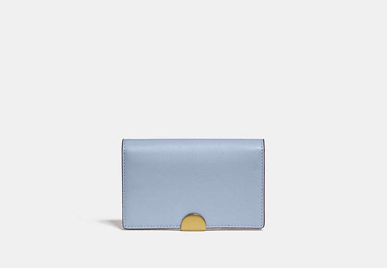 COACH®,DREAMER CARD CASE IN COLORBLOCK,Smooth Leather,Brass/Mist Multi,Front View