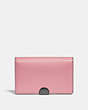 COACH®,DREAMER CARD CASE IN COLORBLOCK,Smooth Leather,True Pink Multi/Pewter,Front View
