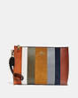 COACH®,LARGE CHARLIE POUCH WITH PATCHWORK STRIPES,Leather,Medium,Brass/Oxblood Multi,Front View