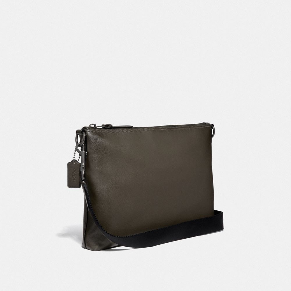 COACH®,RIVINGTON MESSENGER,Leather,Medium,Moss/Black Copper,Angle View