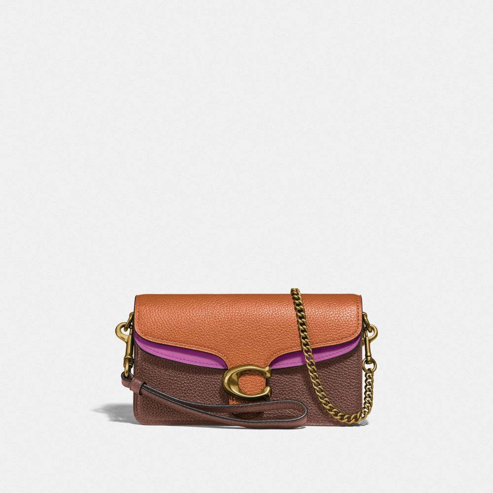 COACH®,TABBY CROSSBODY BAG IN COLORBLOCK,Leather,Mini,Brass/Dark Teak Multi,Front View image number 0