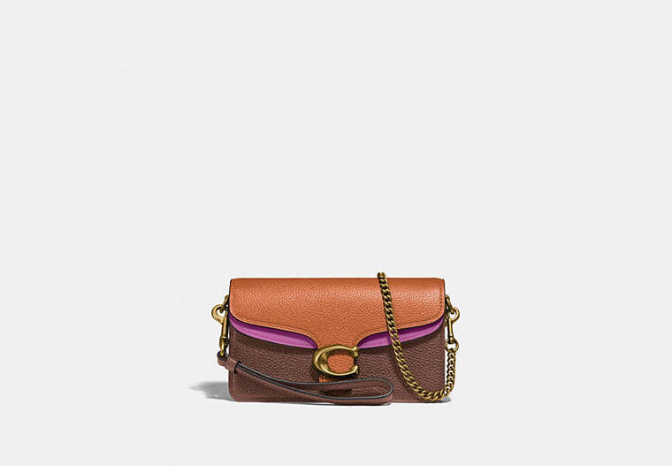 COACH®,TABBY CROSSBODY BAG IN COLORBLOCK,Leather,Mini,Brass/Dark Teak Multi,Front View image number 0