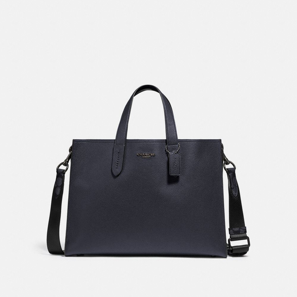 COACH®,CULOTTE CHARLIE AVEC BLOCAGE EN TOILE SIGNATURE,Cuir,Cuivre Noir/Bleu Nuit/Charbon De Bois,Front View