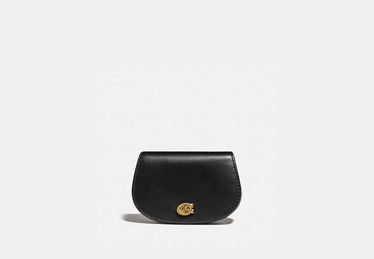 COACH®,SADDLE BELT BAG,Leather,Brass/Black,Front View
