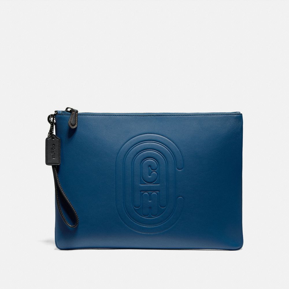 COACH®,POUCH 30 WITH COACH PATCH,Leather,True Blue,Front View