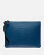 COACH®,POUCH 30 WITH COACH PATCH,Leather,True Blue,Front View