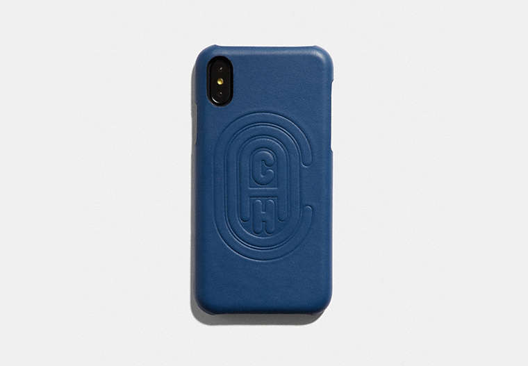 COACH®,IPHONE X/XS CASE WITH COACH PATCH,Leather,True Blue,Front View