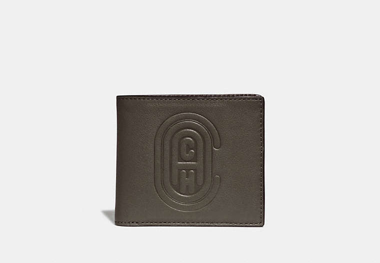COACH®,DOUBLE BILLFOLD WALLET WITH COACH PATCH,Leather,MOSS,Front View