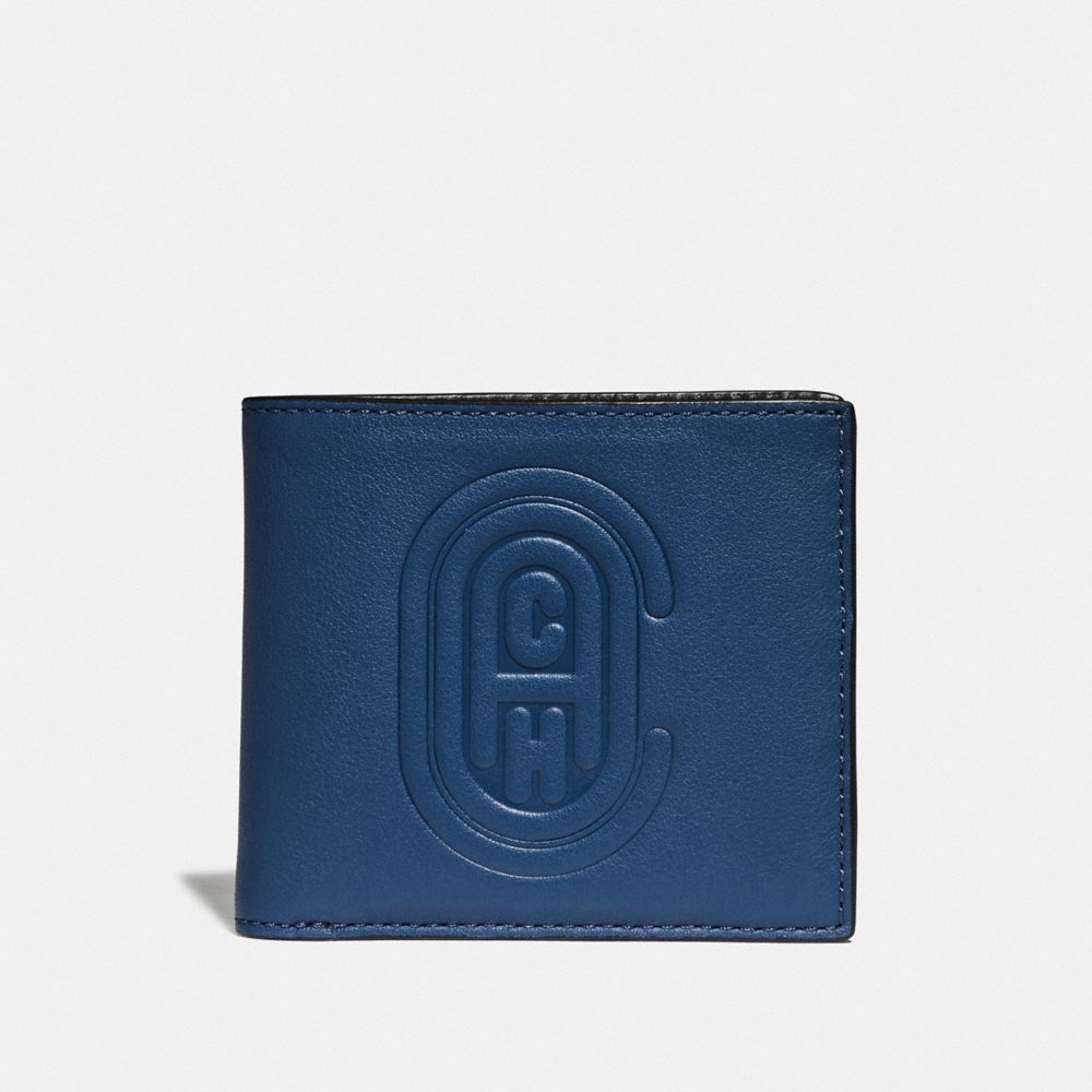 COACH®,DOUBLE BILLFOLD WALLET WITH COACH PATCH,Leather,True Blue,Front View
