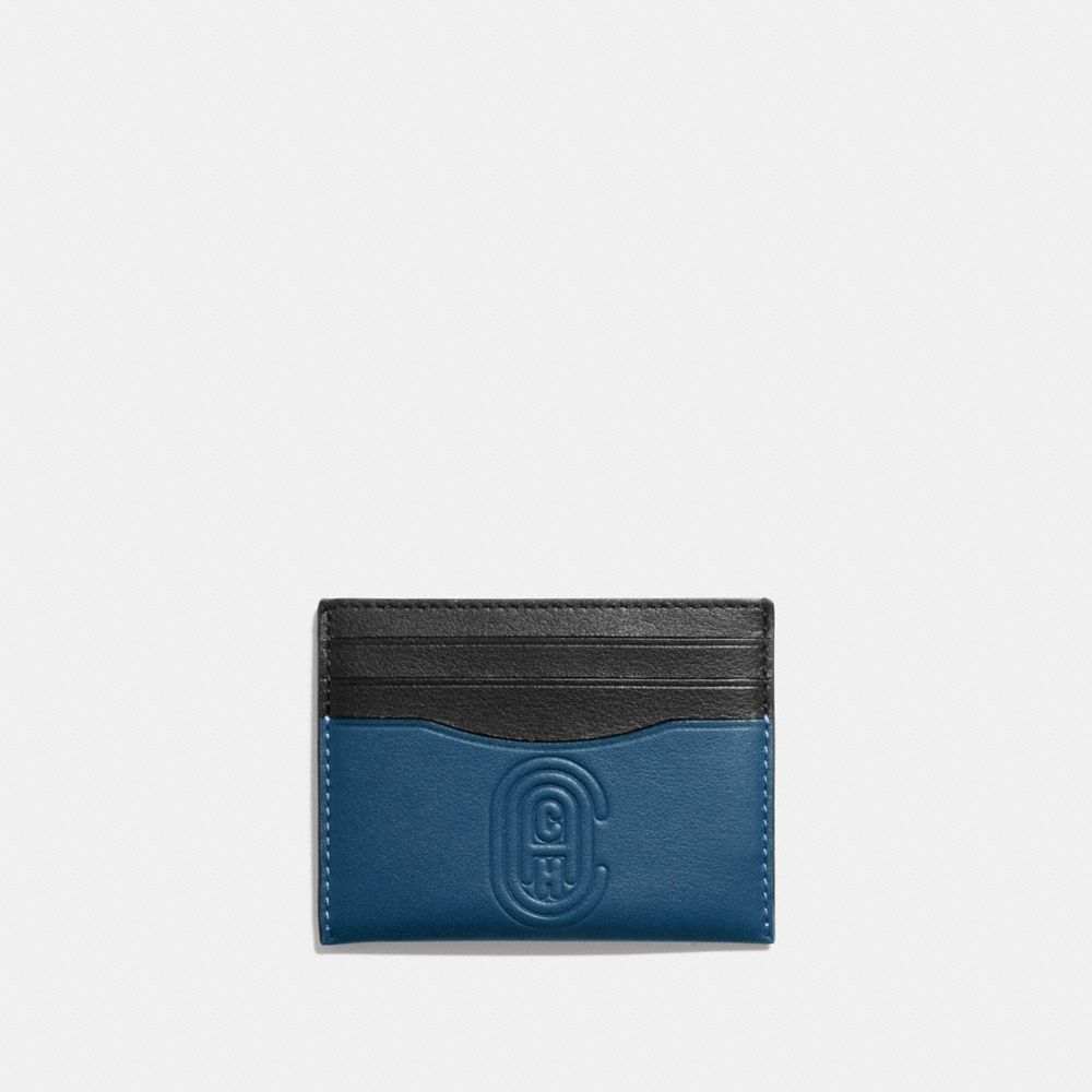 COACH®,CARD CASE WITH COACH PATCH,Leather,True Blue,Front View