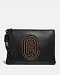 COACH®,POUCH 30 WITH COACH PATCH,Leather,Black,Front View