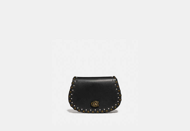 COACH®,SADDLE BELT BAG WITH SCALLOP RIVETS,Leather,Brass/Black,Front View