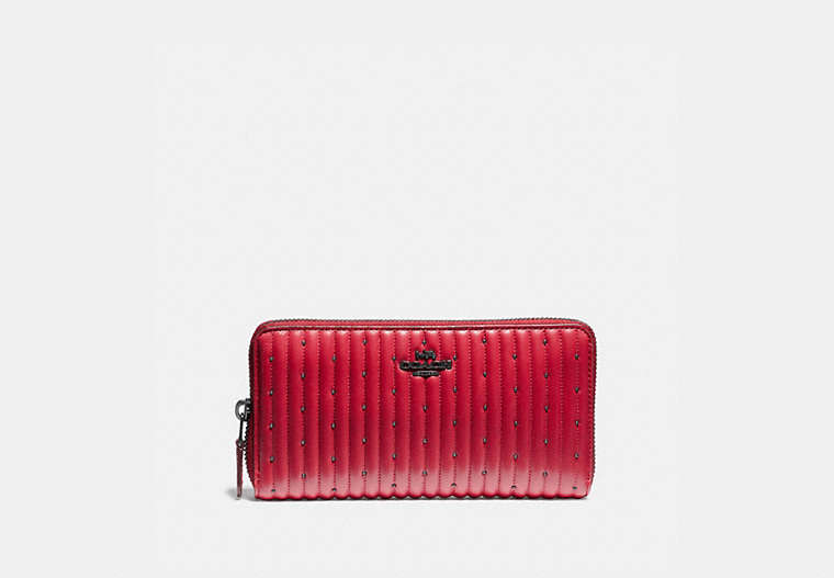 COACH®,ACCORDION ZIP WALLET WITH QUILTING AND RIVETS,Pewter/Red Apple,Front View